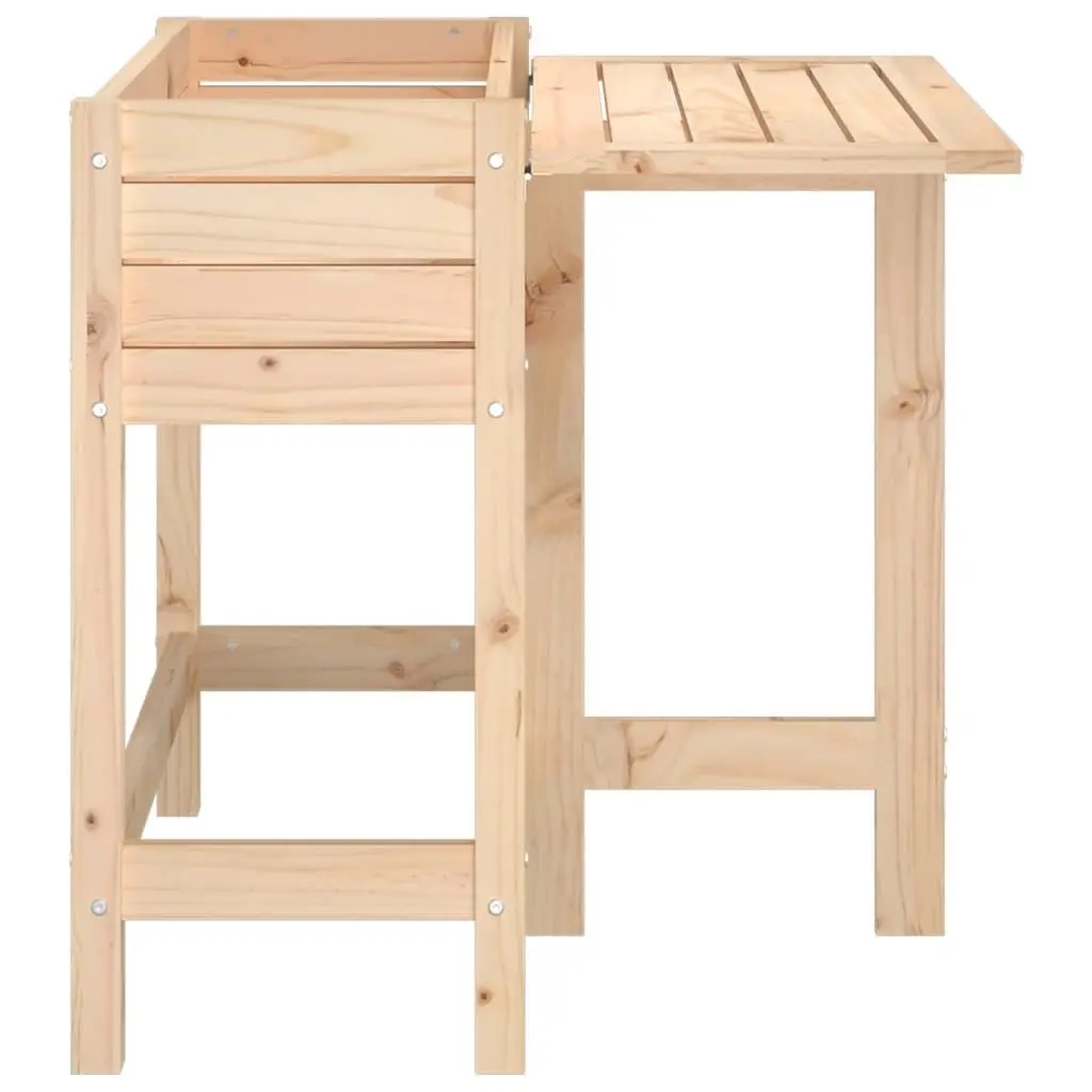 Garden Planter Elevated Solid Wood Pine Brown with Folding Tabletop