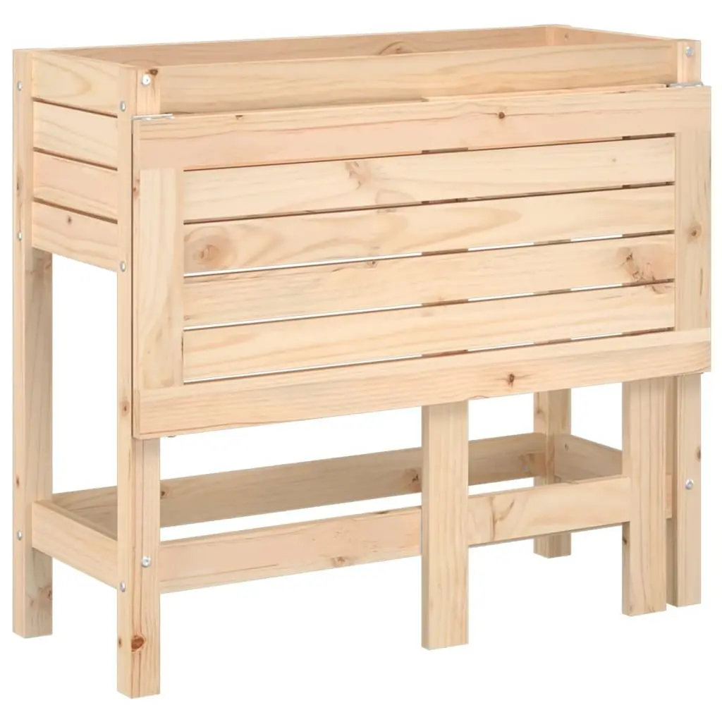 Garden Planter Elevated Solid Wood Pine Brown with Folding Tabletop