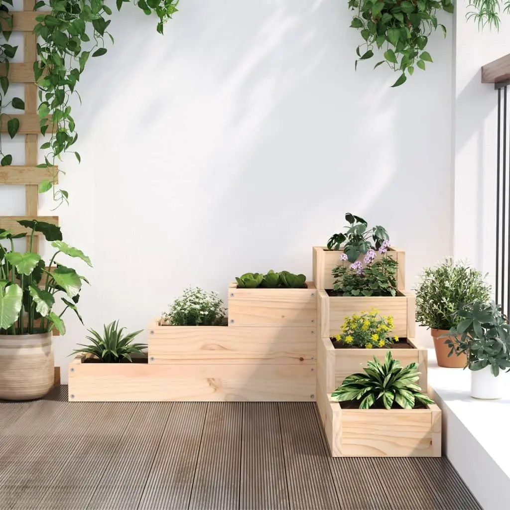 Garden Planter 4-Tier Wooden L-Shaped Multi-Level Flower Plant Box