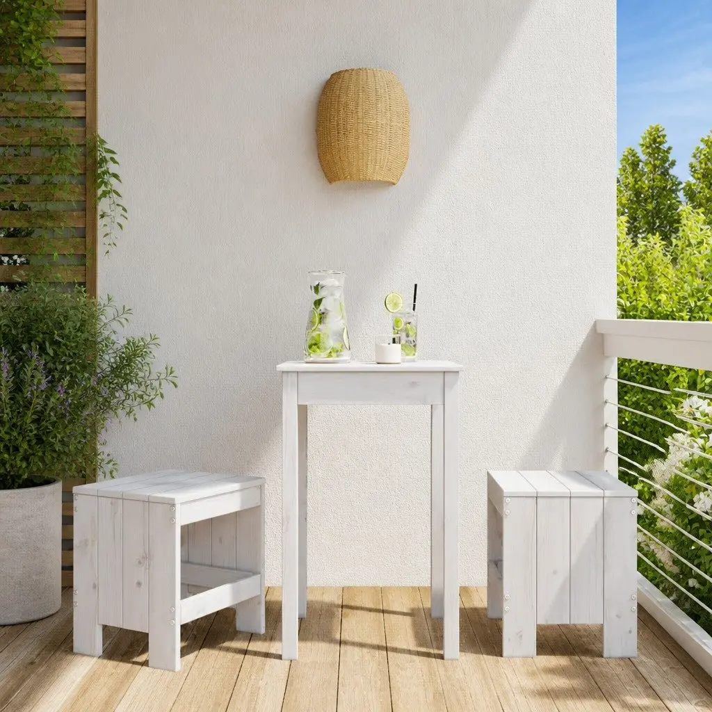 Outdoor Garden Stools Rustic Solid Pine White 2 Piece