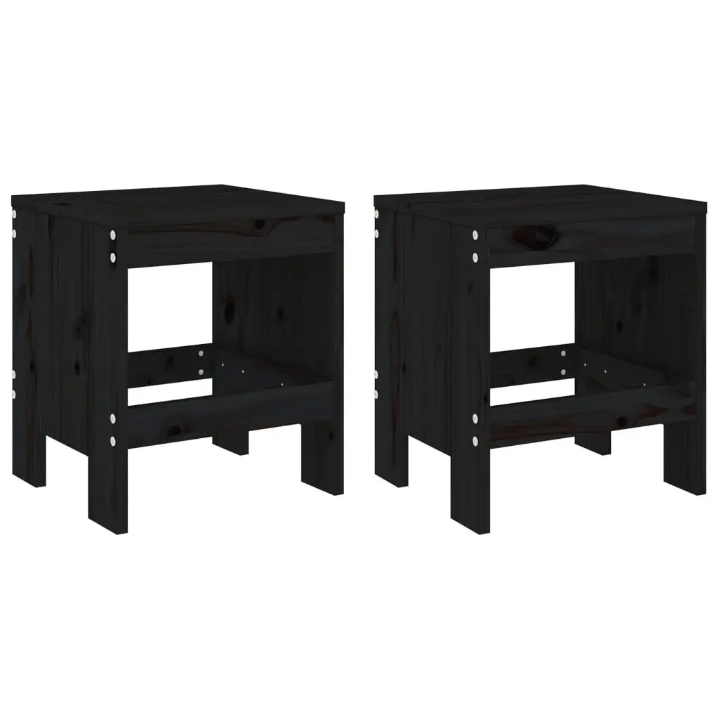 Outdoor Garden Stools Backless Black Solid Pine Wood 2 Piece