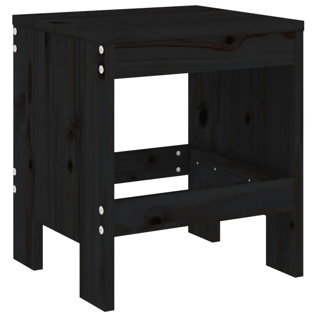 Outdoor Garden Stools Backless Black Solid Pine Wood 2 Piece