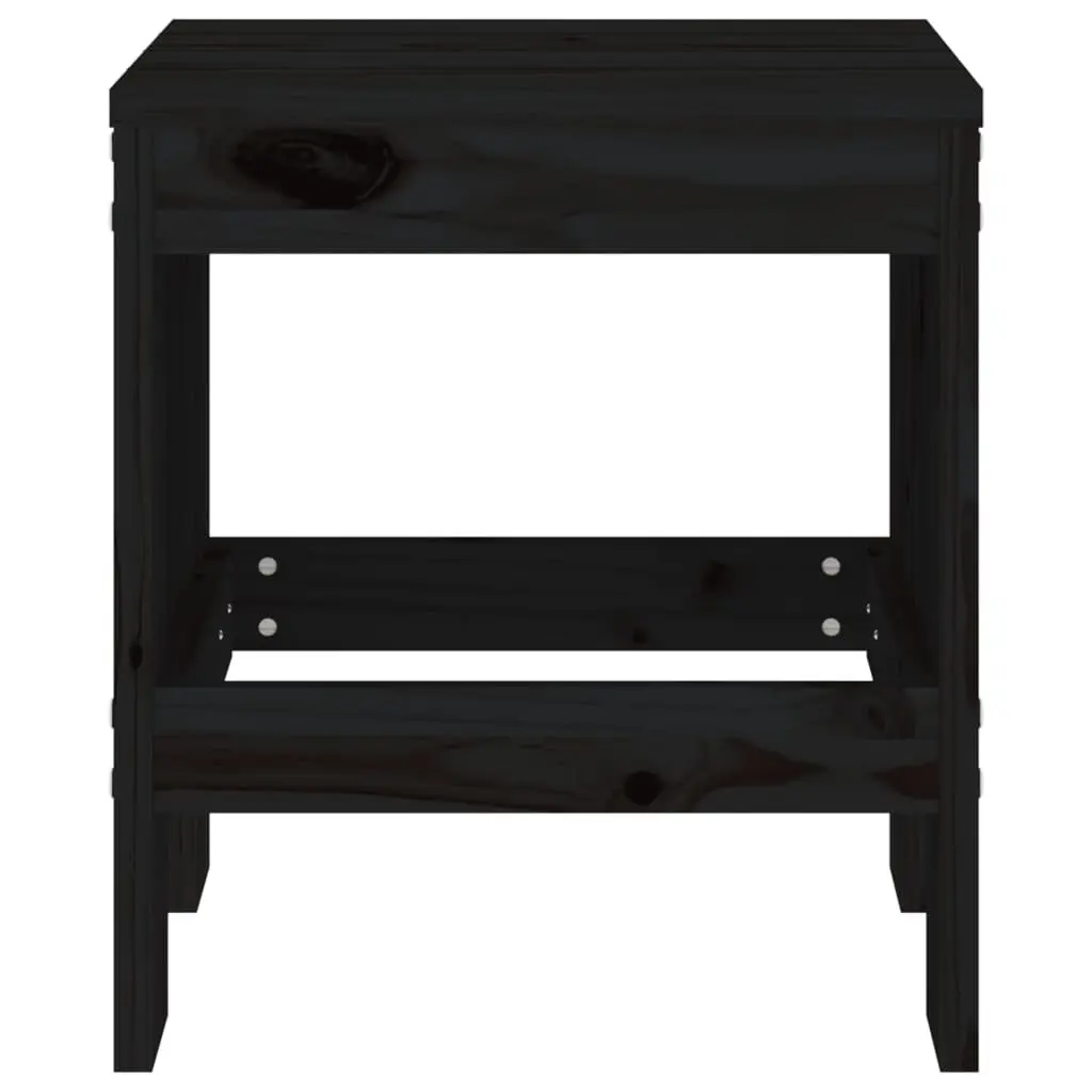 Outdoor Garden Stools Backless Black Solid Pine Wood 2 Piece
