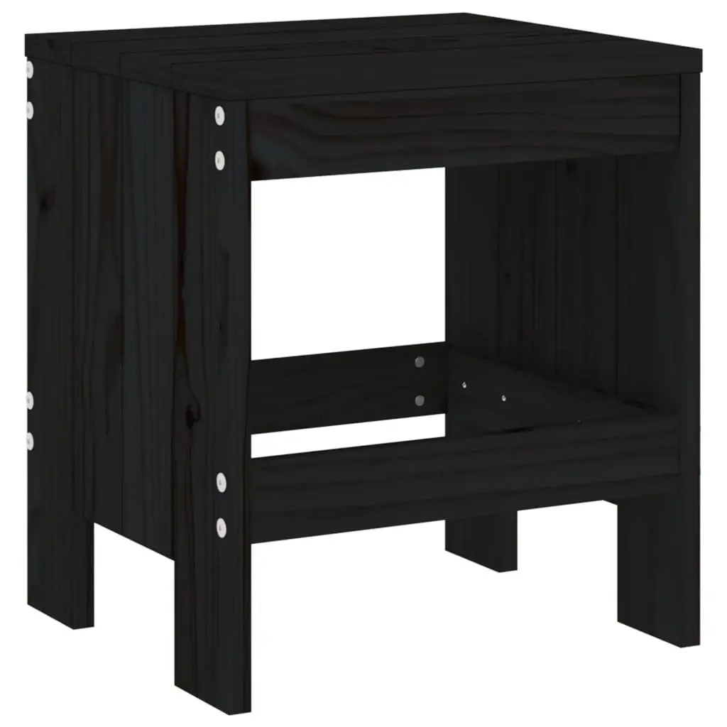 Outdoor Garden Stools Backless Black Solid Pine Wood 2 Piece