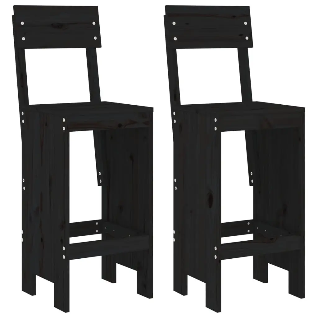 Bar Stools Solid Pine Wood Black 40x48.5x115.5cm 2 Piece Rustic Patio Balcony Chairs