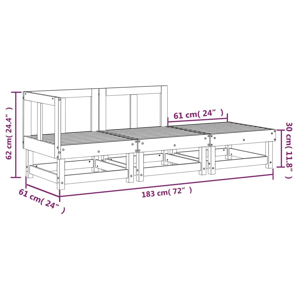 Outdoor Sectional Sofa Units 3 Piece Garden Lounge Set Wooden Modular Patio