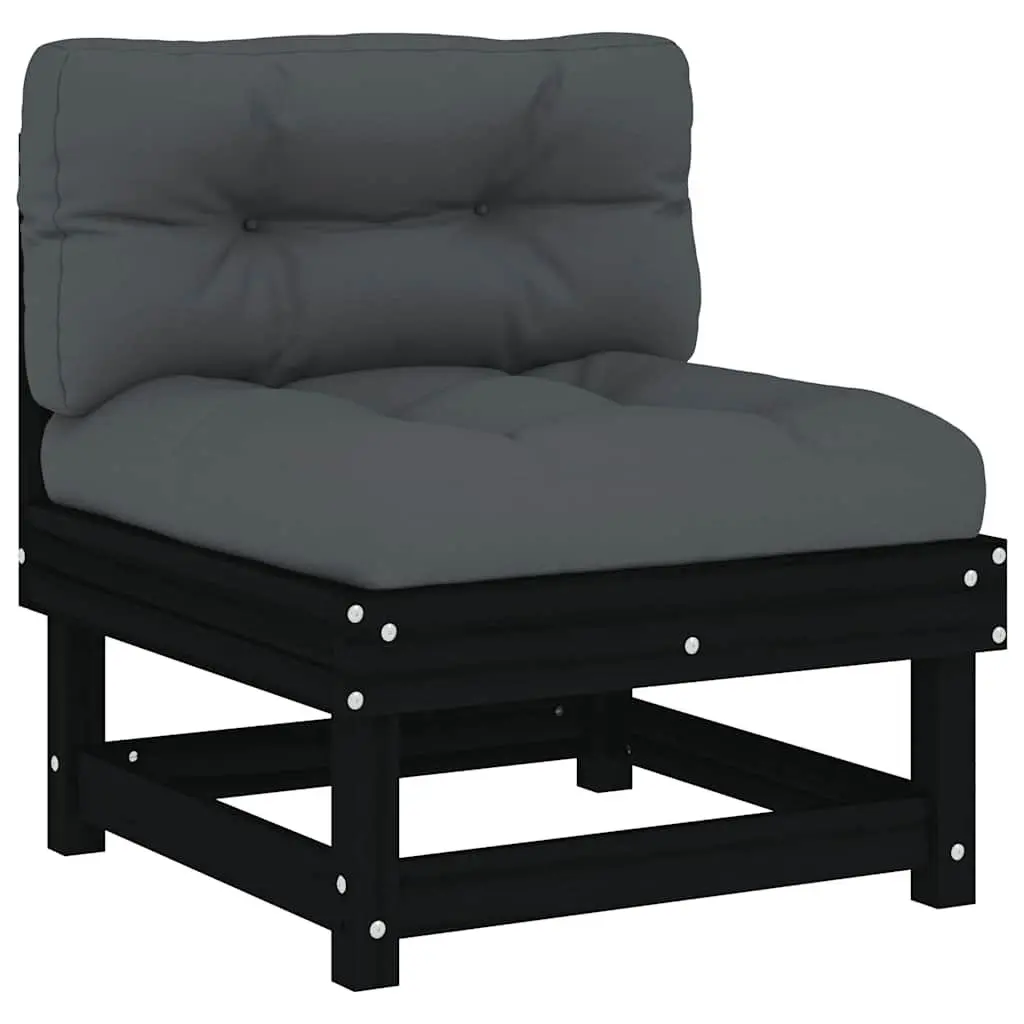 Outdoor Middle Sofa with Cushions Black Solid Wood Pine Garden Sectional