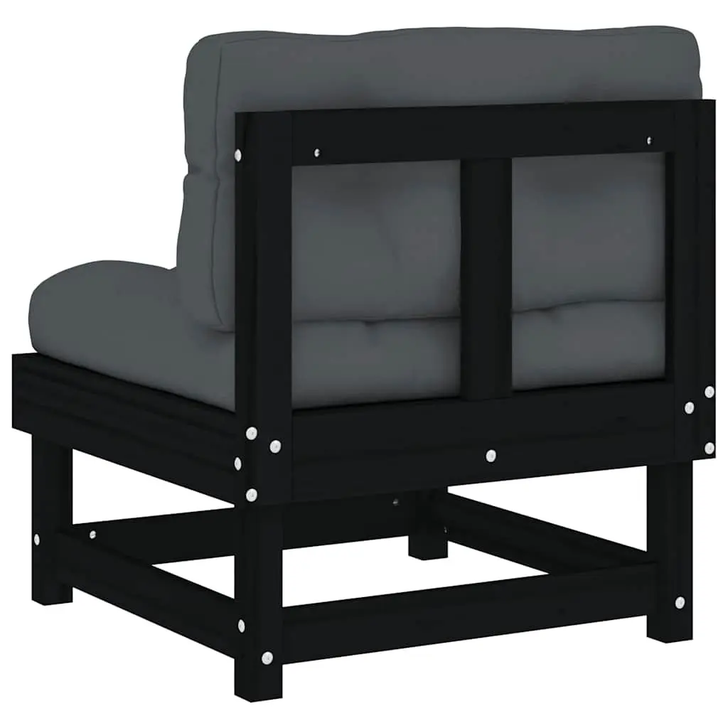Outdoor Middle Sofa with Cushions Black Solid Wood Pine Garden Sectional