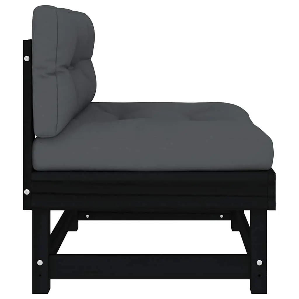 Outdoor Middle Sofa with Cushions Black Solid Wood Pine Garden Sectional