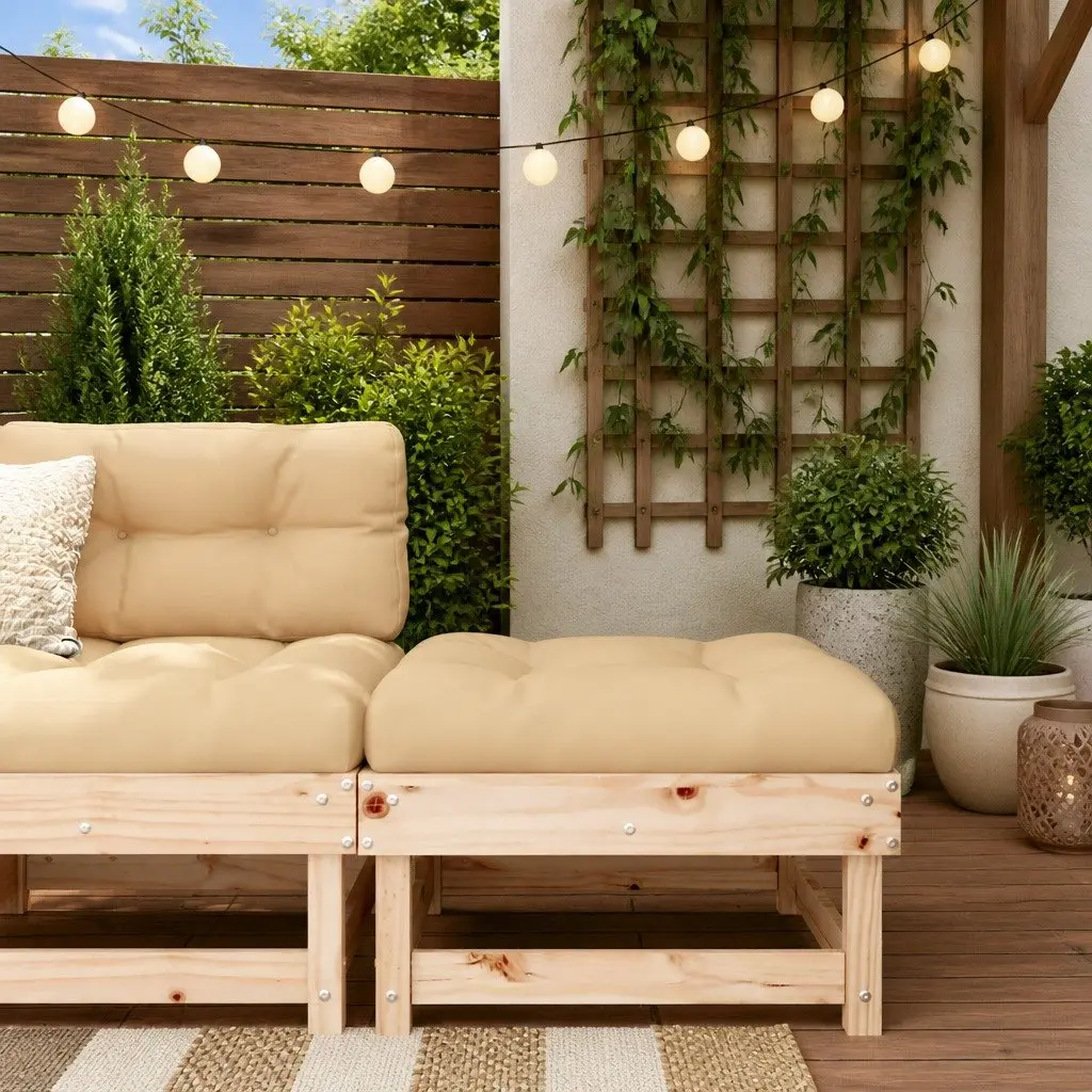 Garden Footstool with Cushion Outdoor Seating Patio Lounge Slatted Design