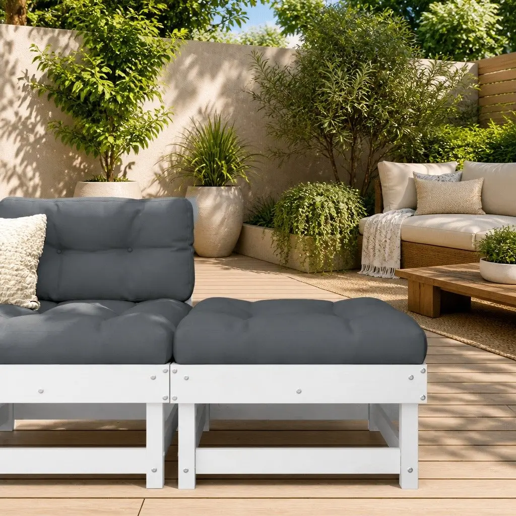 Garden Footstool with Cushion White Outdoor Seating Patio Furniture Solid Pine