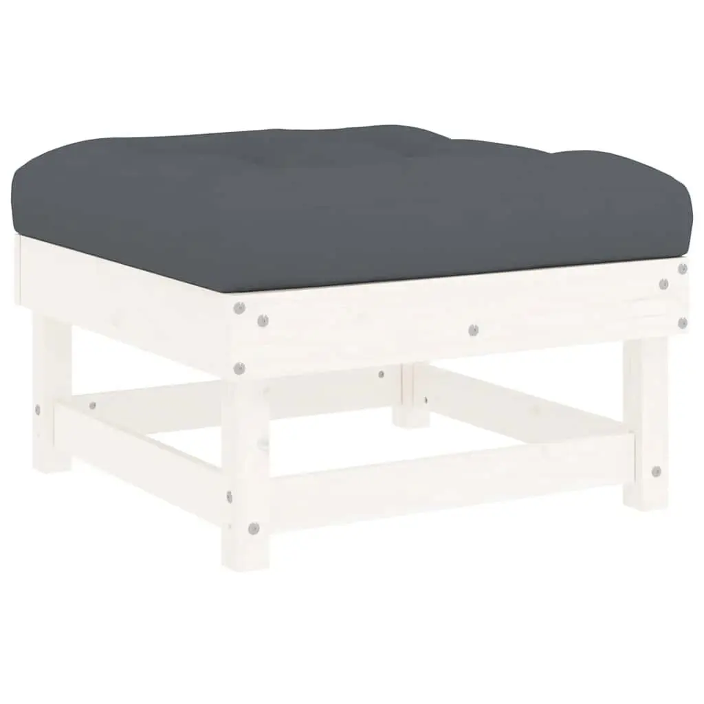 Garden Footstool with Cushion White Outdoor Seating Patio Furniture Solid Pine