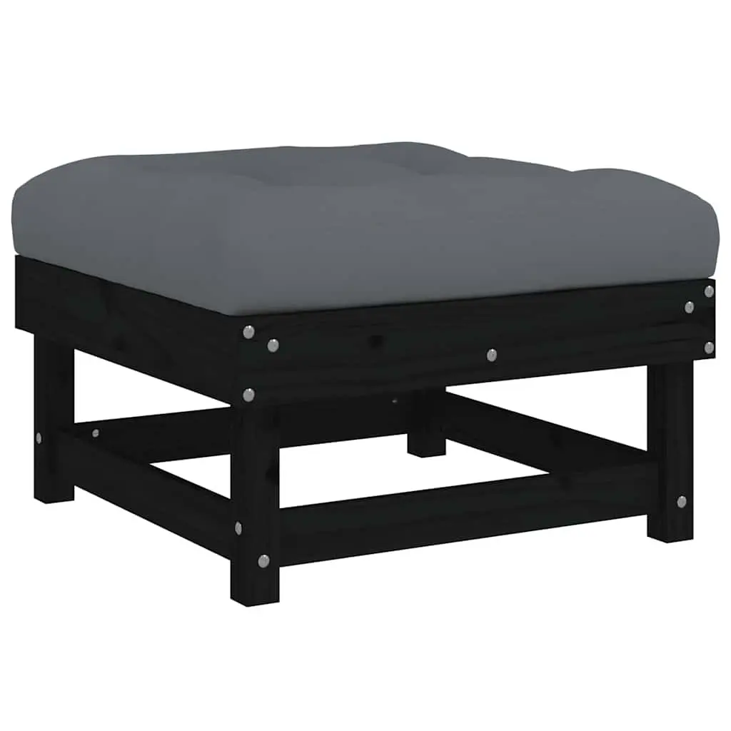 Garden Footstool Black Wooden Frame with Cushion