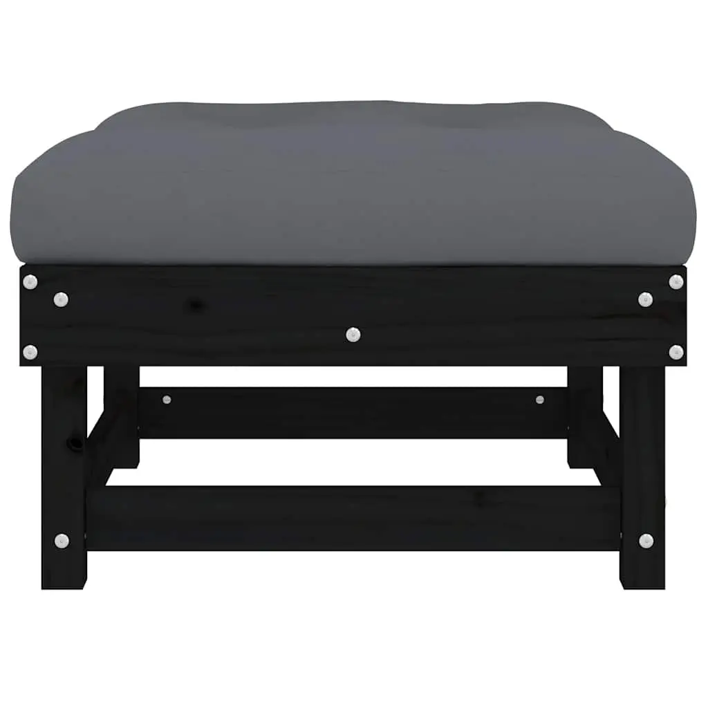 Garden Footstool Black Wooden Frame with Cushion