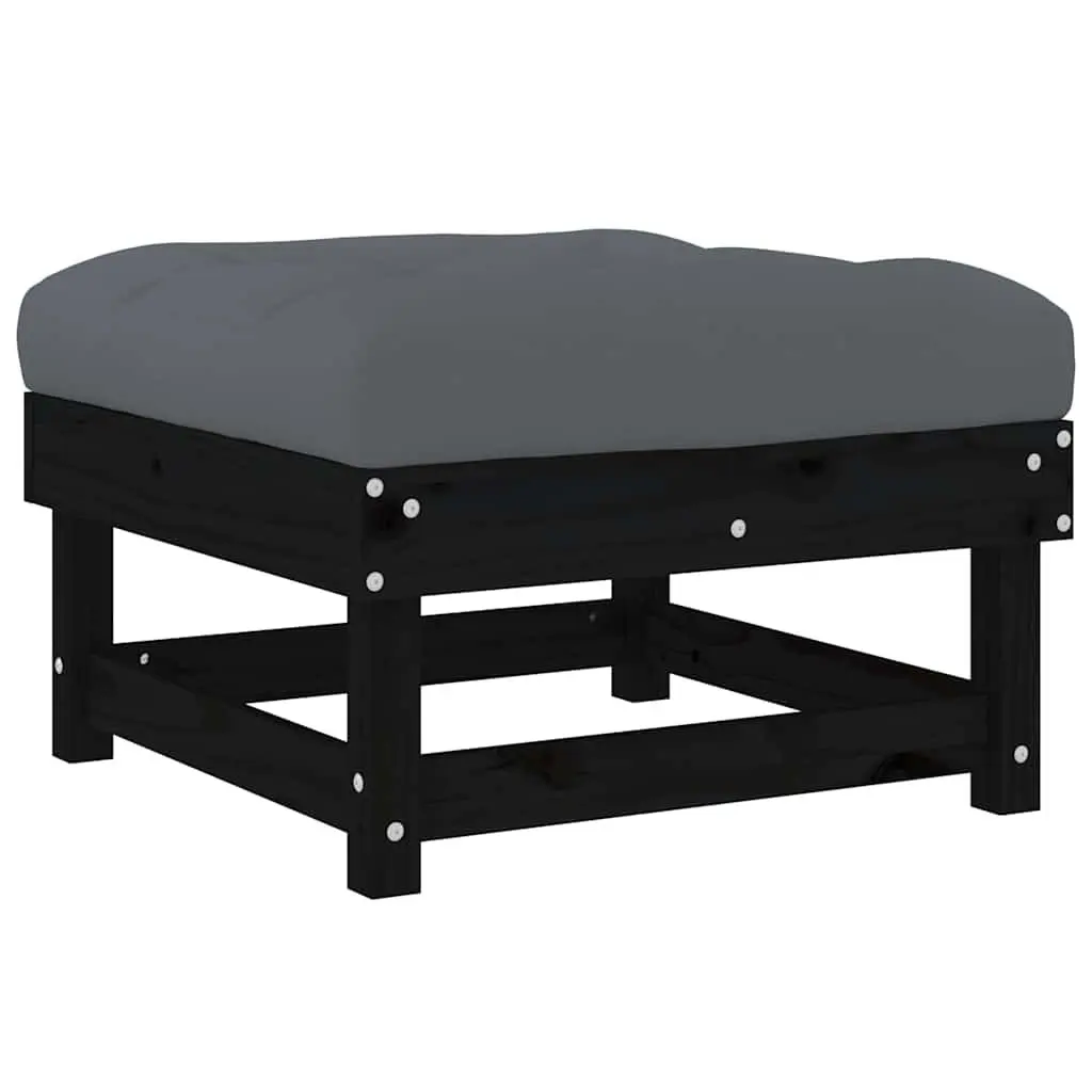 Garden Footstool Black Wooden Frame with Cushion