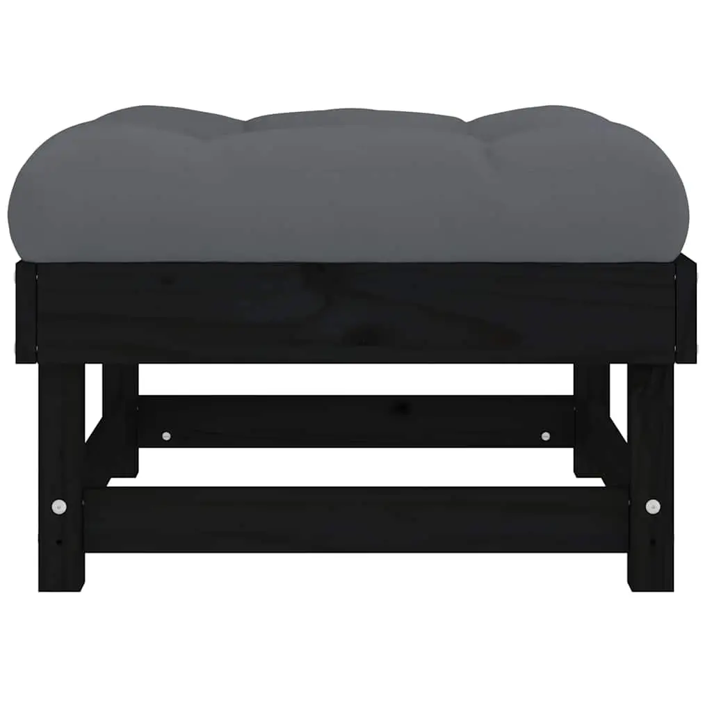 Garden Footstool Black Wooden Frame with Cushion