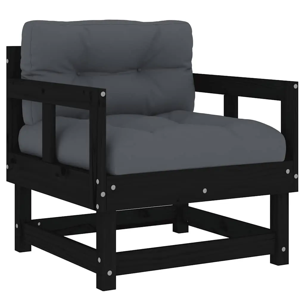 Garden Chairs with Cushions 2 pcs Black Wood Outdoor Seating Patio Lounge Set