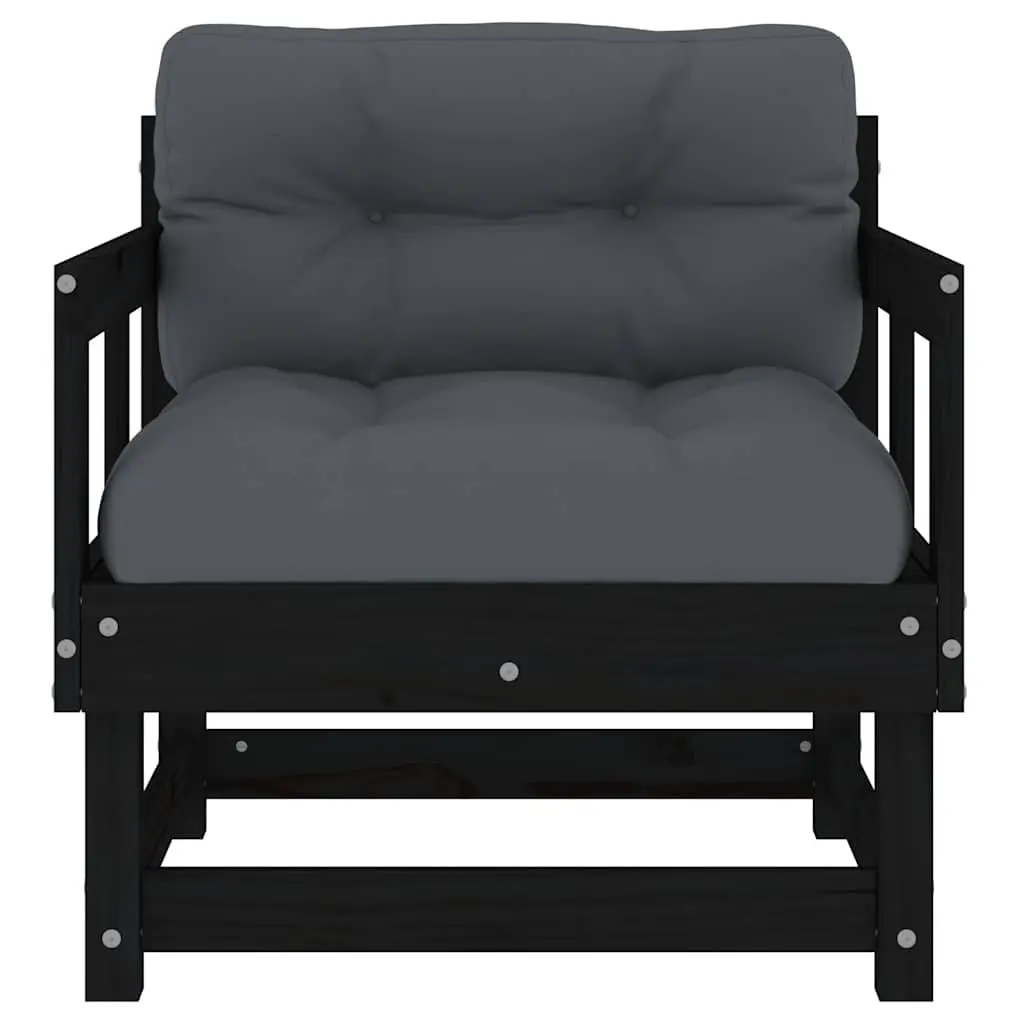 Garden Chairs with Cushions 2 pcs Black Wood Outdoor Seating Patio Lounge Set