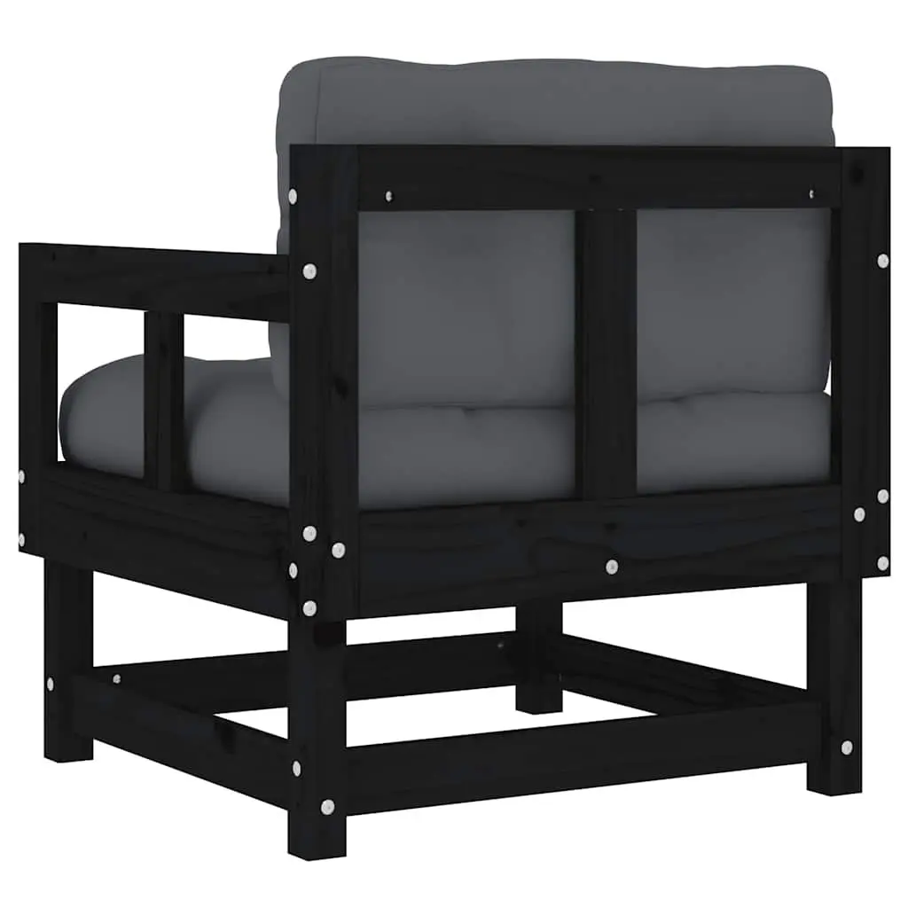 Garden Chairs with Cushions 2 pcs Black Wood Outdoor Seating Patio Lounge Set
