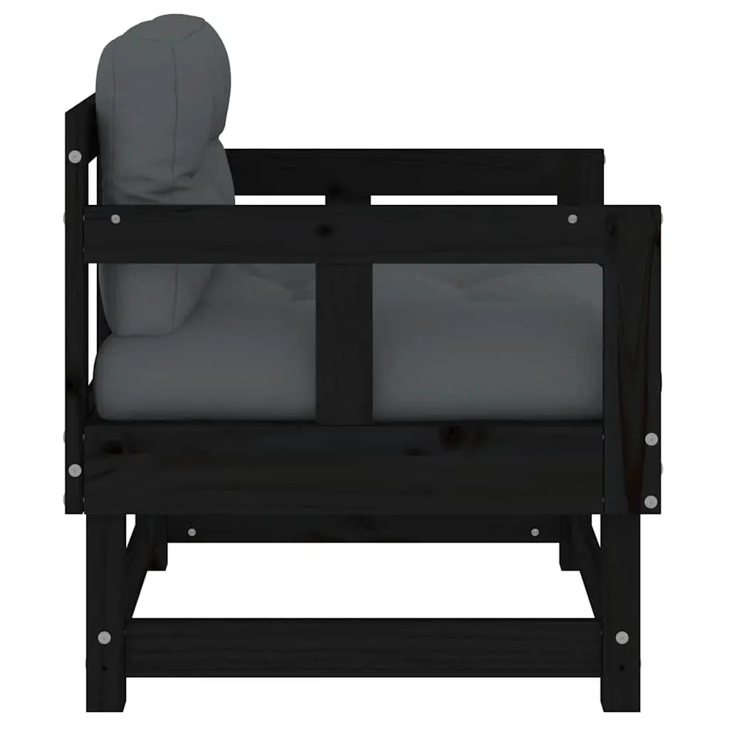 Garden Chairs with Cushions 2 pcs Black Wood Outdoor Seating Patio Lounge Set