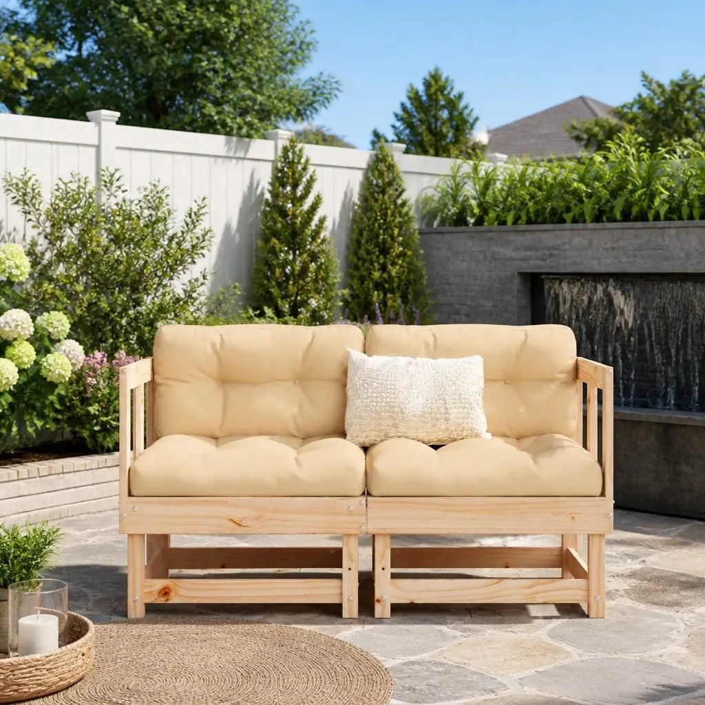 Corner Sectional Sofa with Cushions Solid Wood Pine Outdoor 2 Piece