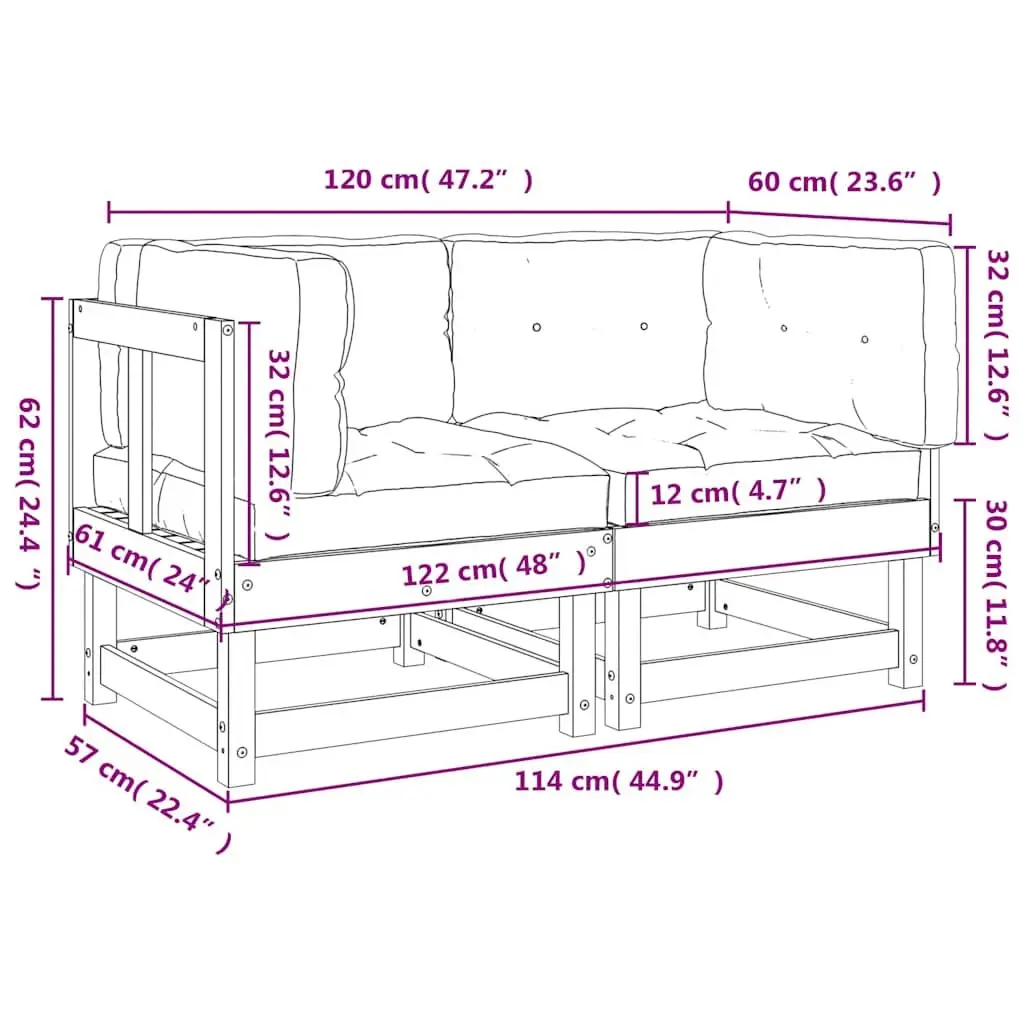Corner Sectional Sofa with Cushions Solid Wood Pine Outdoor 2 Piece