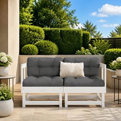 Corner Sofa Units 2 pcs White Solid Wood Pine Outdoor Patio Garden Sectional