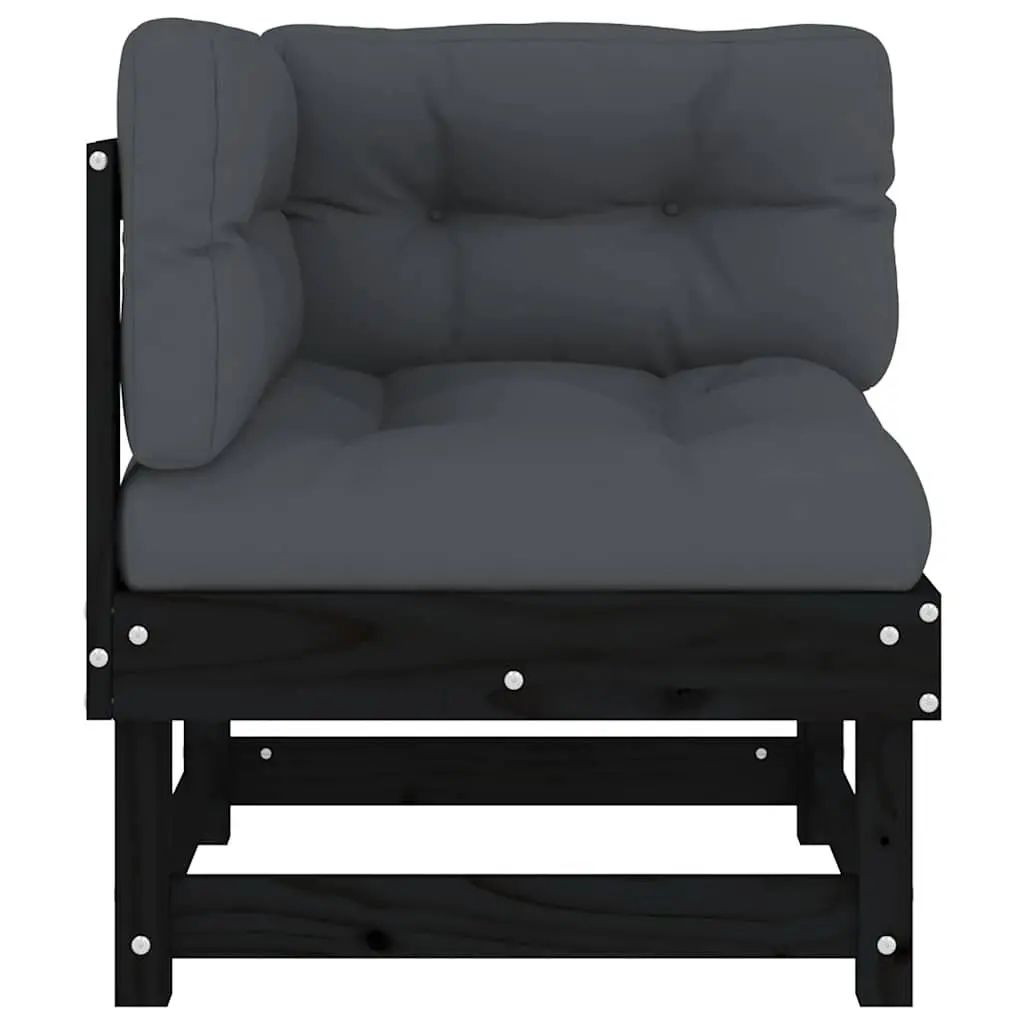 Corner Sectional Sofa Set 2 pcs Black Wooden Garden Patio Outdoor Seating