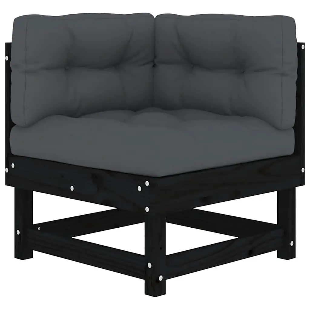 Corner Sectional Sofa Set 2 pcs Black Wooden Garden Patio Outdoor Seating