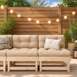 Outdoor Middle Sofas with Cushions 2 pcs Solid Pine Wood Brown Garden Seating