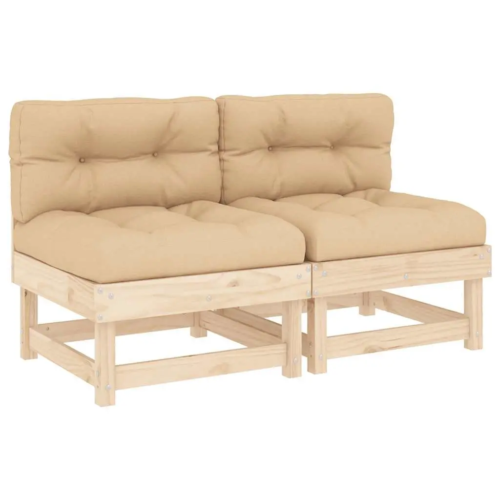 Outdoor Middle Sofas with Cushions 2 pcs Solid Pine Wood Brown Garden Seating