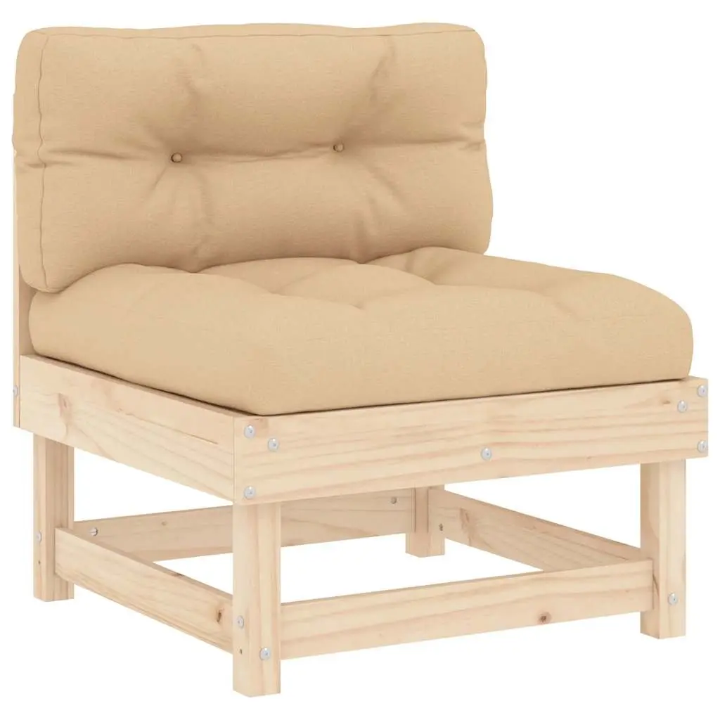 Outdoor Middle Sofas with Cushions 2 pcs Solid Pine Wood Brown Garden Seating