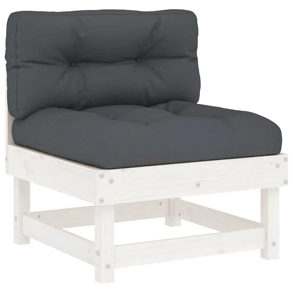 Outdoor Sectional Middle Sofas 2 pcs White Solid Pine Wood Garden Patio Seating