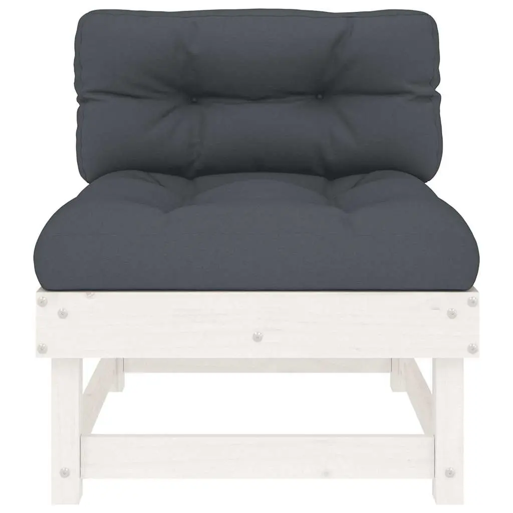 Outdoor Sectional Middle Sofas 2 pcs White Solid Pine Wood Garden Patio Seating