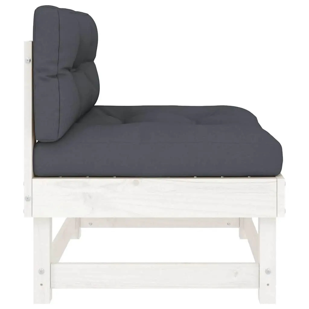 Outdoor Sectional Middle Sofas 2 pcs White Solid Pine Wood Garden Patio Seating
