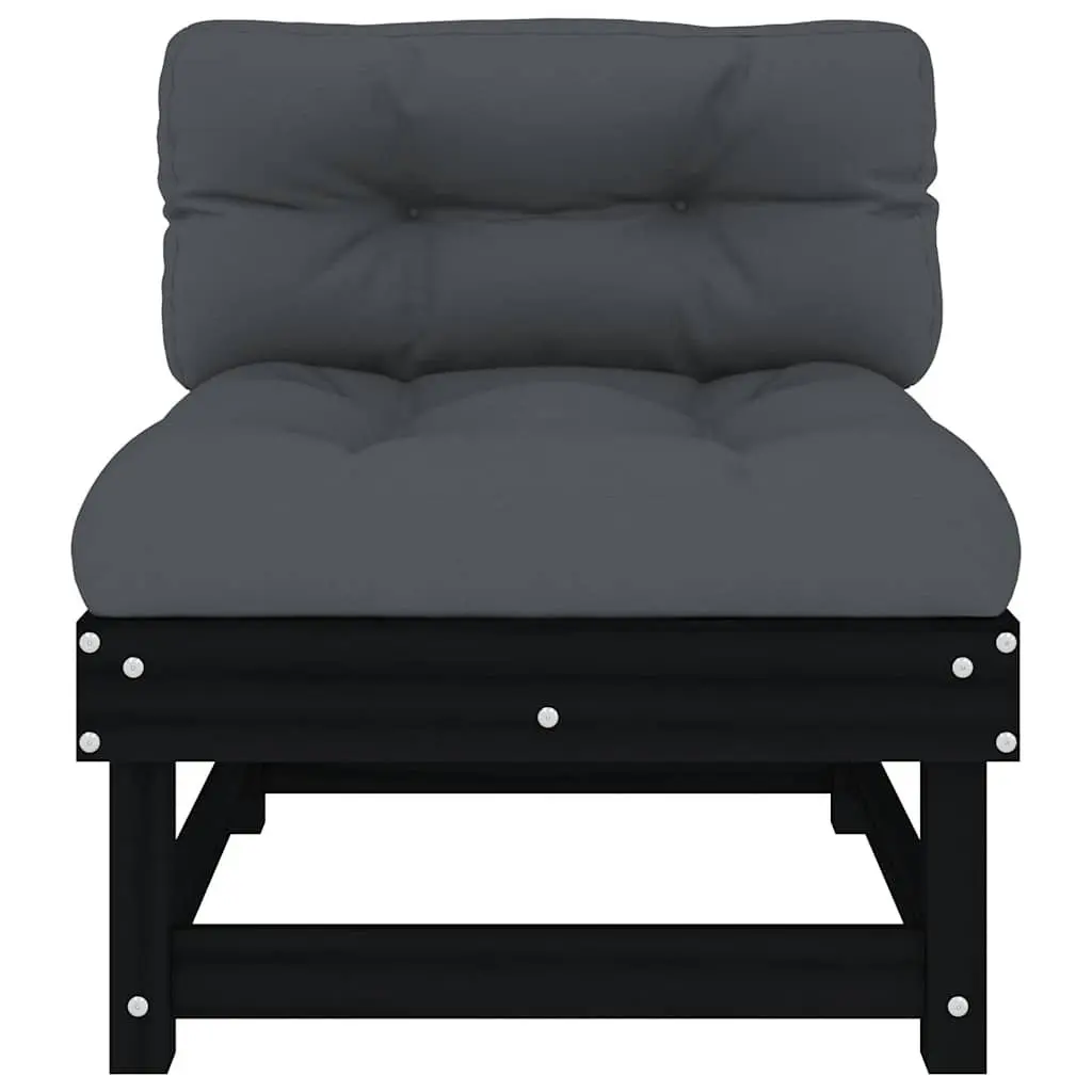 Outdoor Middle Sofas with Cushions 2pcs Black Solid Wood Pine Sectional Modular
