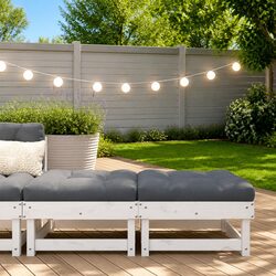 Outdoor Garden Footstools with Cushions Solid Wood Pine White Patio Seating
