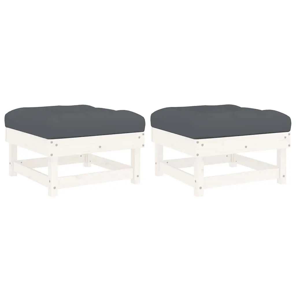 Outdoor Garden Footstools with Cushions Solid Wood Pine White Patio Seating