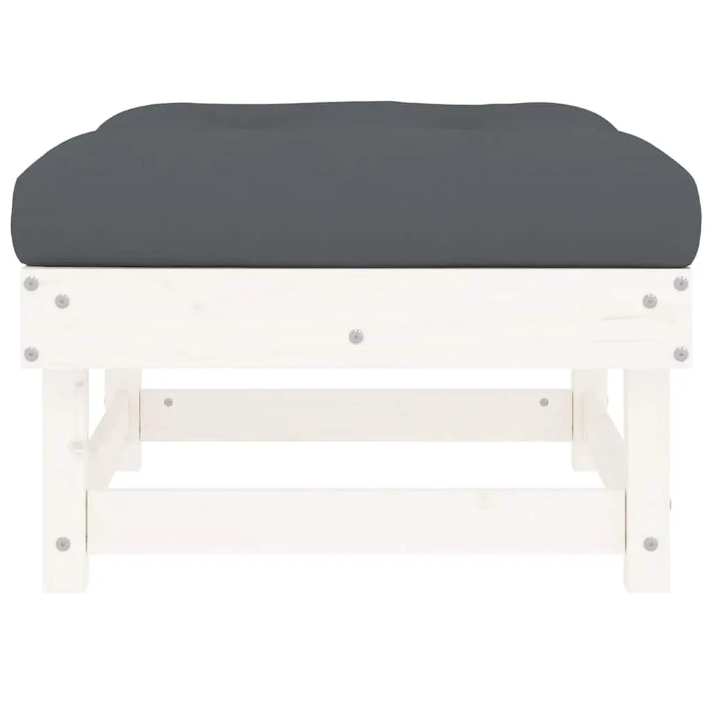 Outdoor Garden Footstools with Cushions Solid Wood Pine White Patio Seating