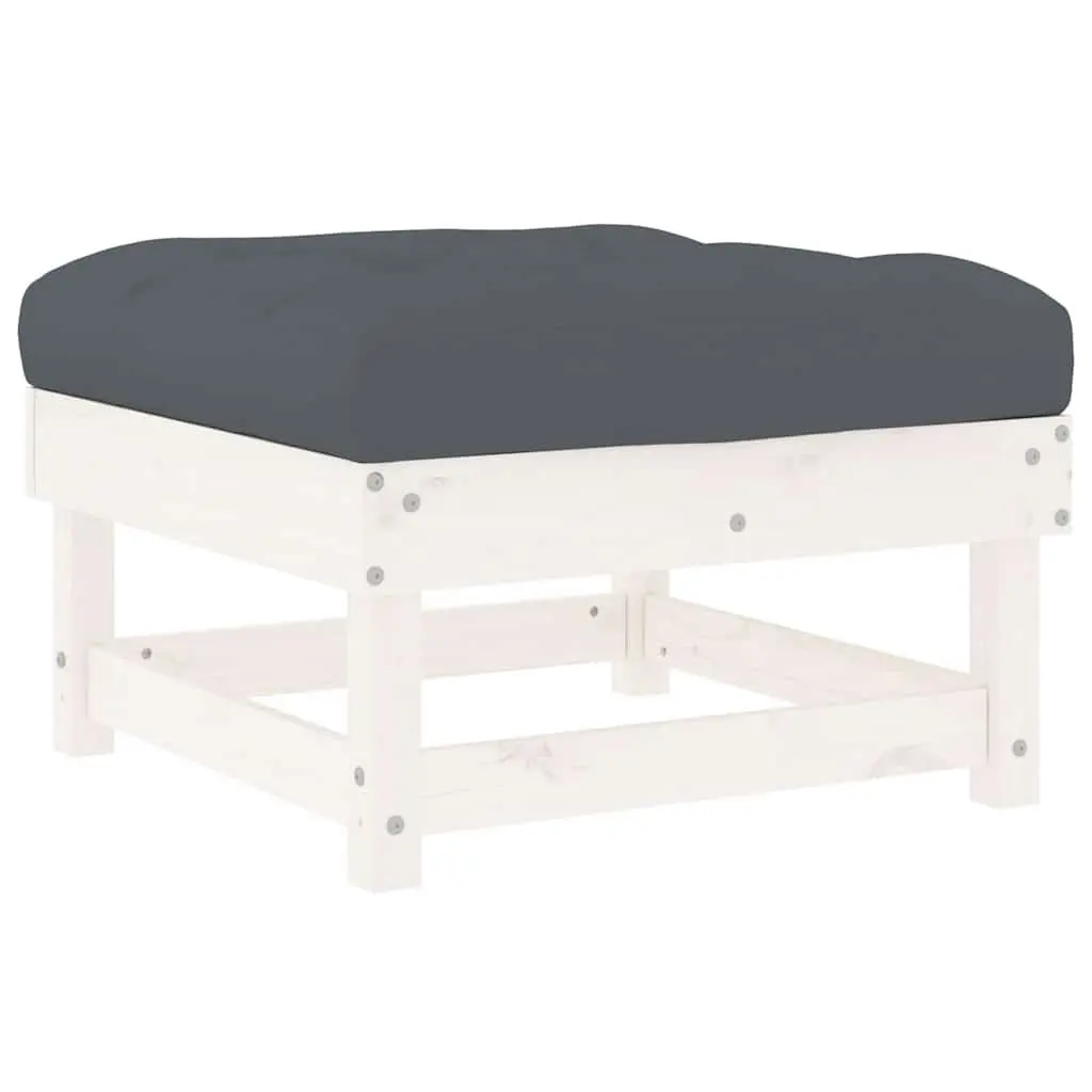 Outdoor Garden Footstools with Cushions Solid Wood Pine White Patio Seating