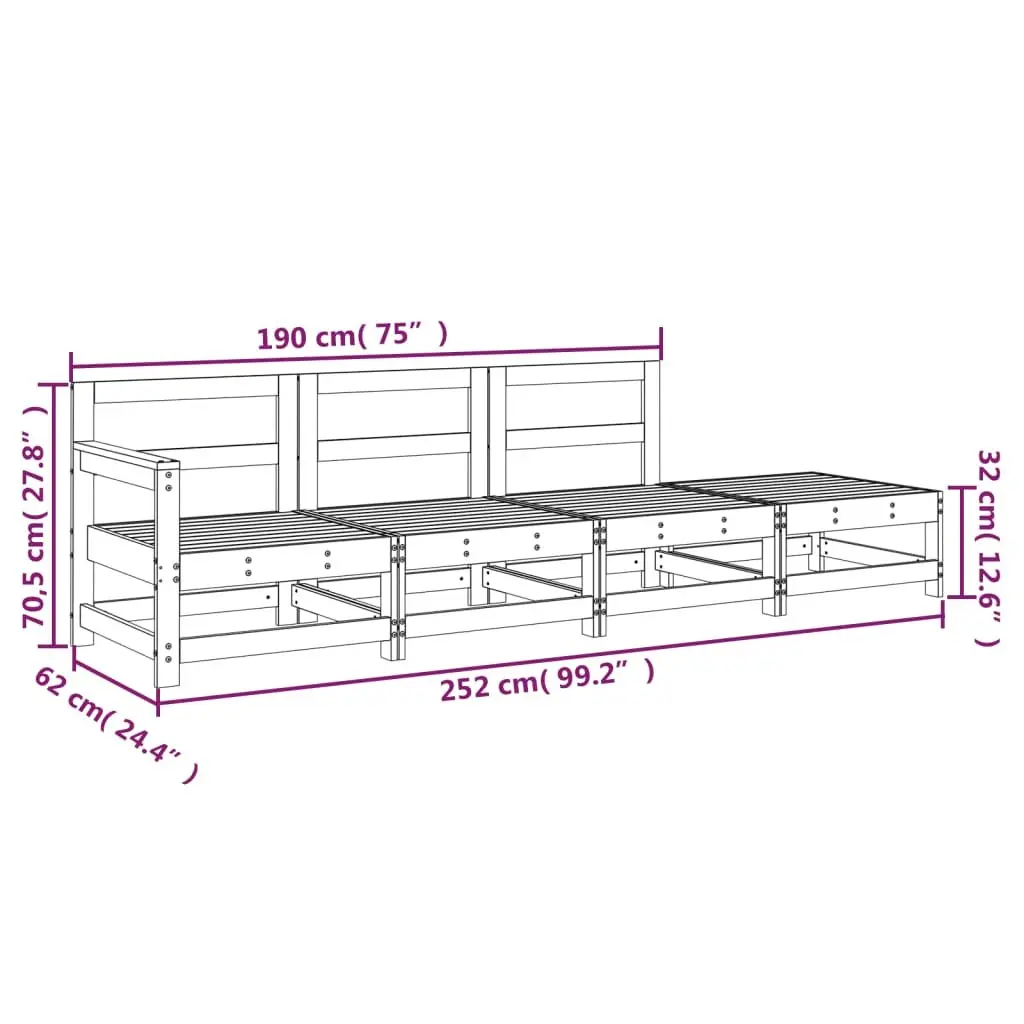 Garden Lounge Set 4 Piece Outdoor Sectional Sofa Solid Pine Wood Patio Furniture