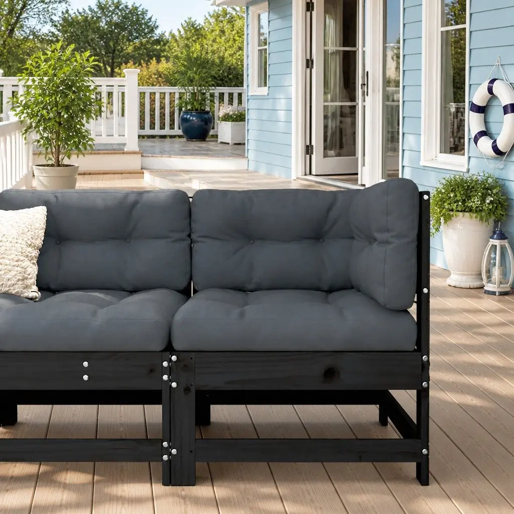 Black Corner Sofa with Cushions
