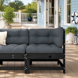 Corner Sofa with Cushions Black Solid Wood Pine Outdoor Patio Garden Sectional