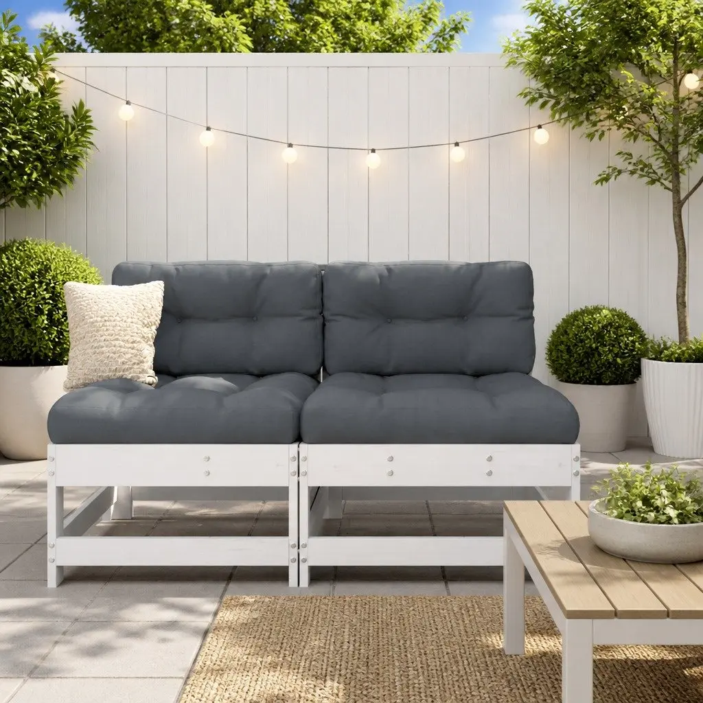 Middle Outdoor Sectional Sofa with Cushions White Solid Pine Wood Garden Patio