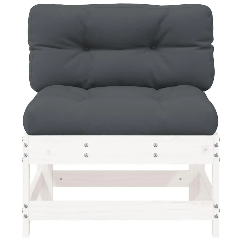 Middle Outdoor Sectional Sofa with Cushions White Solid Pine Wood Garden Patio