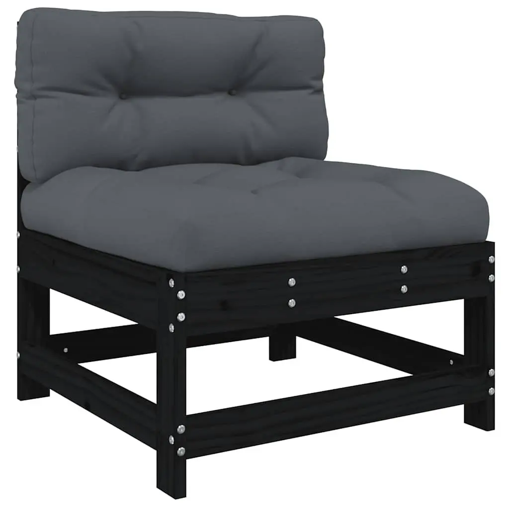 Outdoor Middle Sofa Sectional with Cushions Black Solid Pine Wood Garden Seating