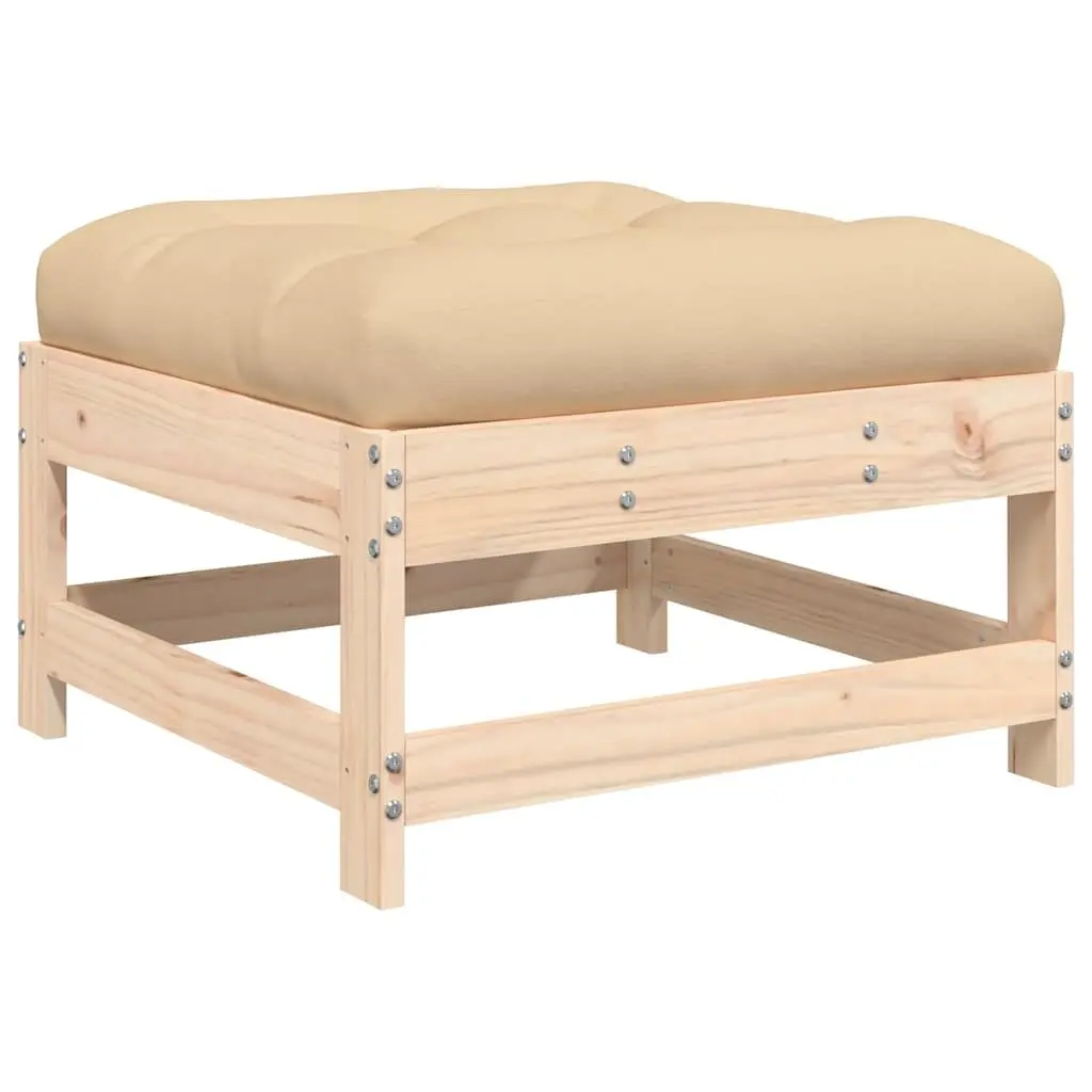 Garden Footstool with Cushion Slatted Design Solid Wood Pine Outdoor Patio