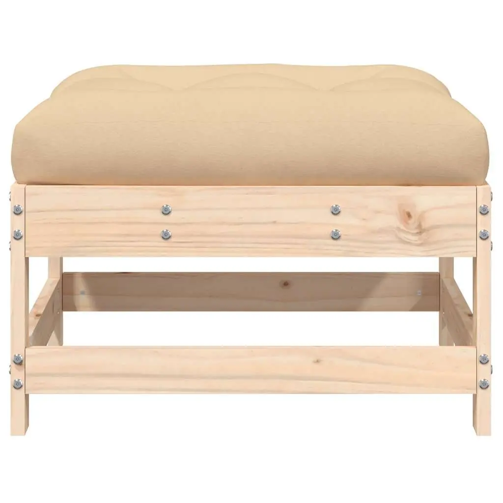 Garden Footstool with Cushion Slatted Design Solid Wood Pine Outdoor Patio