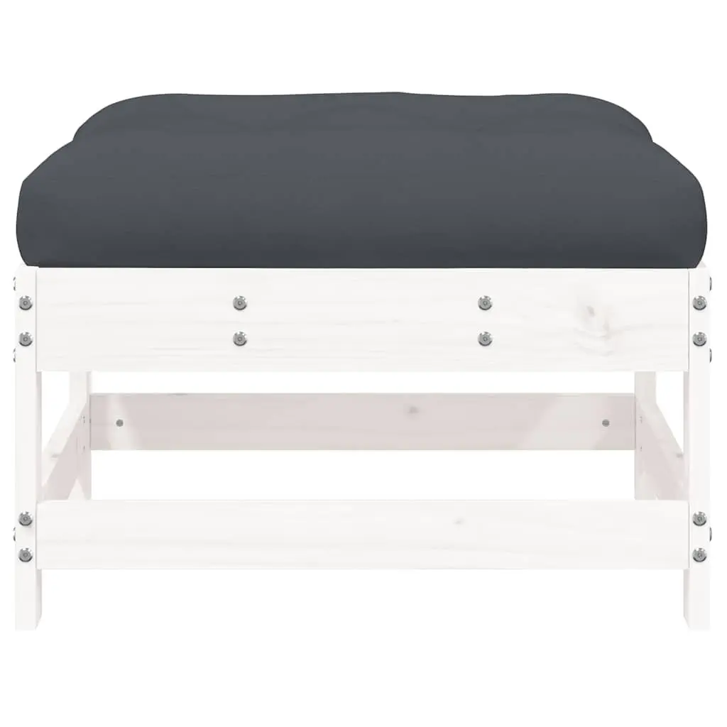Garden Footstool with Cushion White Slatted Wood Outdoor Patio Seating