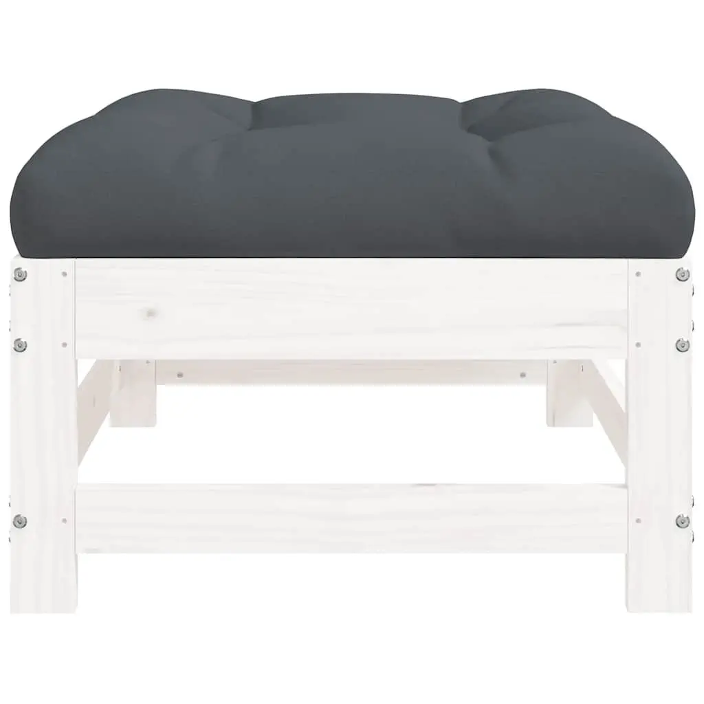 Garden Footstool with Cushion White Slatted Wood Outdoor Patio Seating